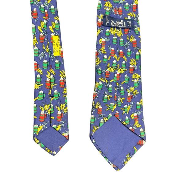 Hermes tie Made for Kronenbourg Breweries in Blue with Beer Mugs and Barley RARE - Picture 6 of 9